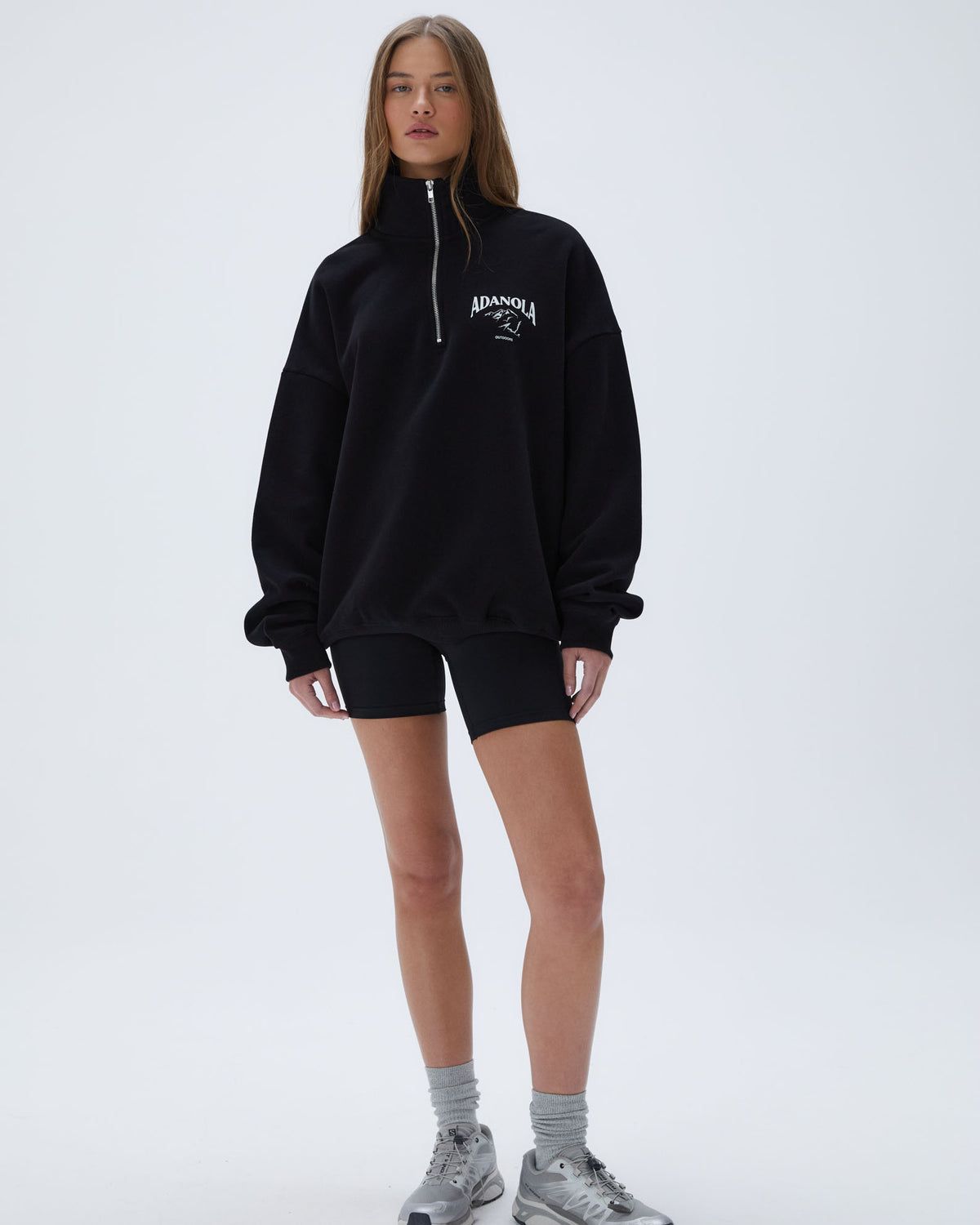 Adanola Outdoors Oversized Funnel Neck Zip Sweatshirt Schwarz | 60UZDFLWB