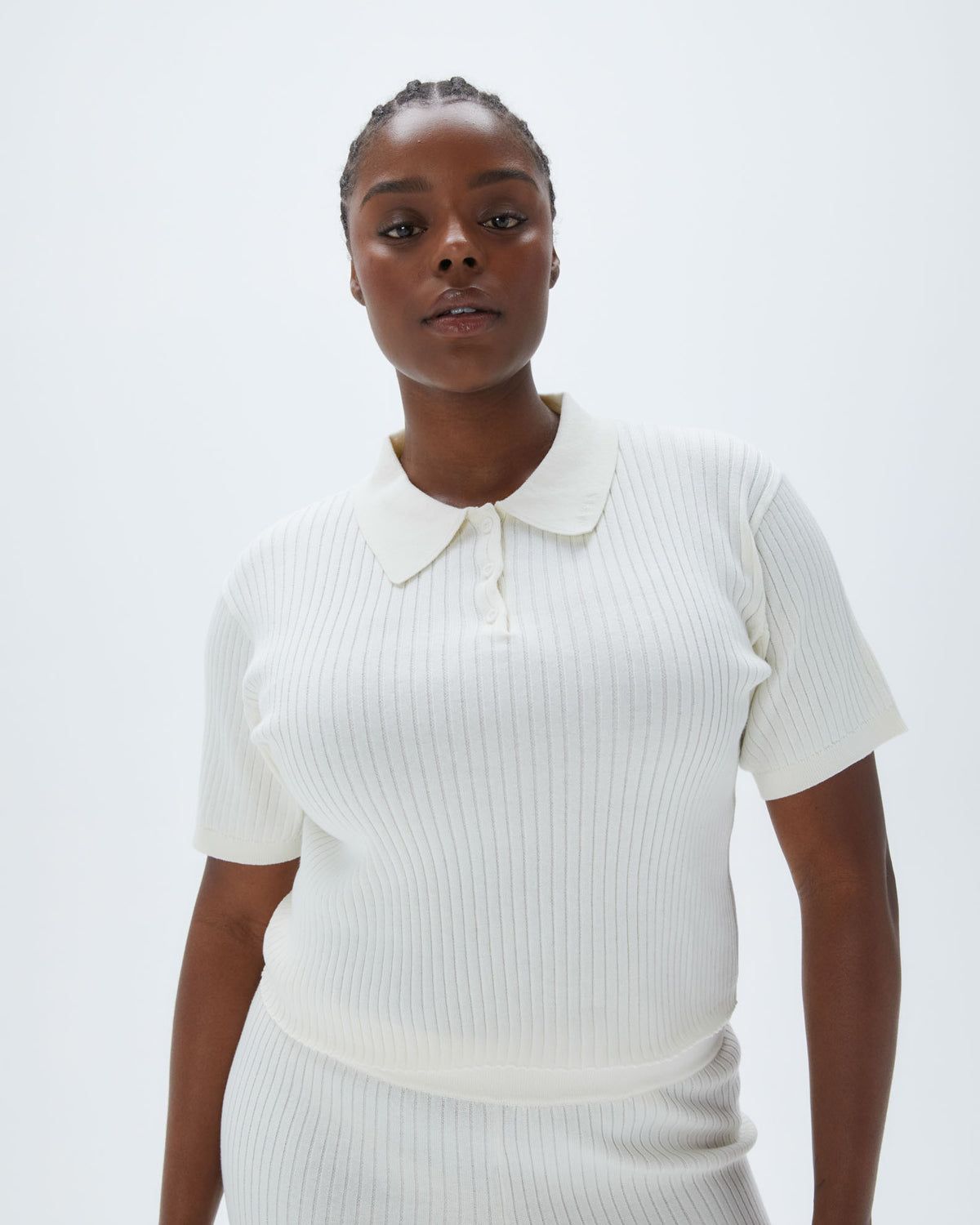 Adanola Rib Knit Short Sleeve Polo Top Weiß | 10QJORHCN
