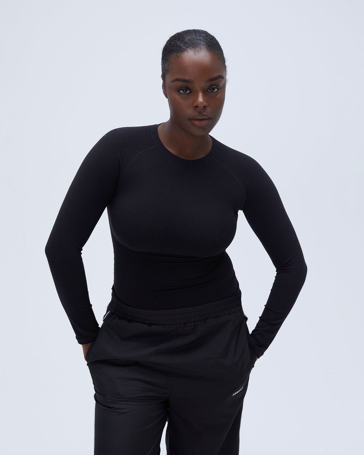 Adanola Rib Raglan Long Sleeve Top Schwarz | 56QFWAKZT