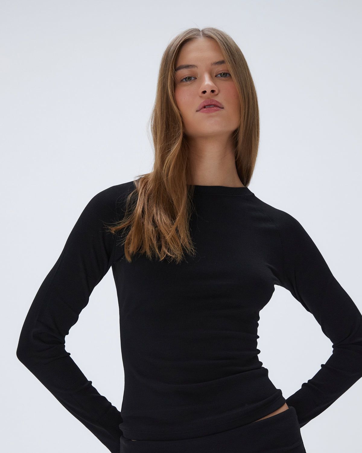 Adanola Rib Raglan Long Sleeve Top Schwarz | 56QFWAKZT